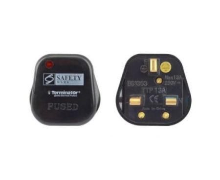 Terminator Top Plug With Fitted 13A Fuse 13A Flat With Light (Black) - TTP 13ANB