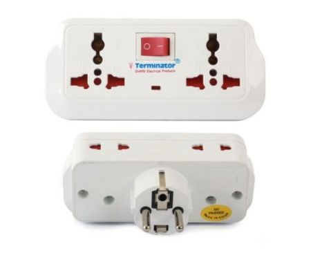 Terminator Multi Adaptor Universal 2 Pin Schuko Plug 16A With Switch 2 Way 3 Pin Spocket + 2 Way 2 Pin Socket - TMA 310