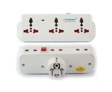 Terminator Multi Adaptor Universal 2 Pin Schuko Plug 16A With Switch 3 Way 3 Pin Spocket + 3 Way 2 Pin Socket - TMA 510