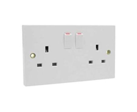 Single Pole 13A 2 Gang Switched Socket White 220-250V - Snowlite SN406