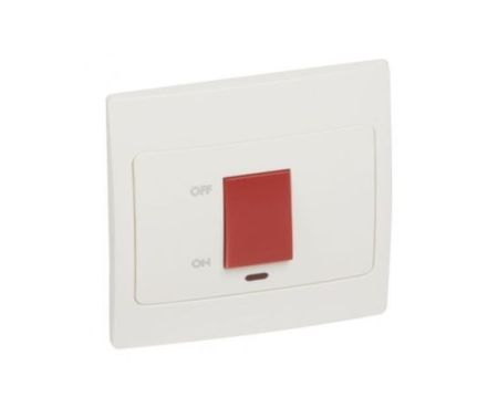 Legrand Mallia White Switch - 1 gang - 1 way with indicator - 45 A 250 V - 281071
