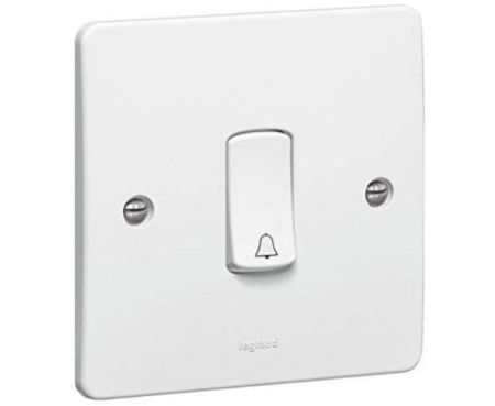 Legrand Synergy White - Single Bell Push Switch - 1 Gang - 2 Way bell symbol - 10A 250V - 730107