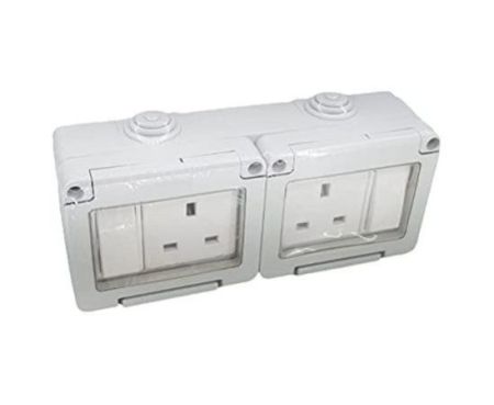 Outdoor Waterproof Weatherproof Switch Socket IP55 Grey (DOUBLE SOCKET UK-13A)