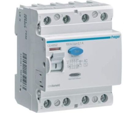 Hager CE485Z 100A 4Pole 100MA Earth Leakage Circuit Breaker (ELCB/RCCB)