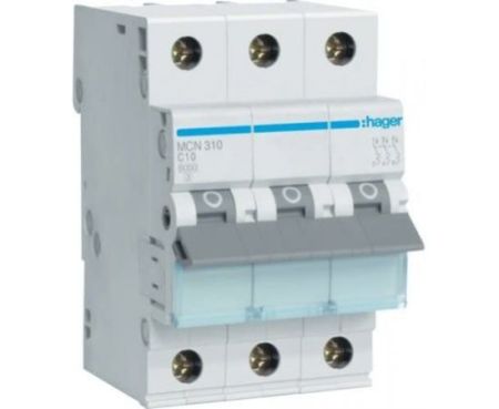 HAGER Miniature circuit breaker Three Pole 10A 6KA TP MCB TYPE C MCN310 ONEKONEKT*