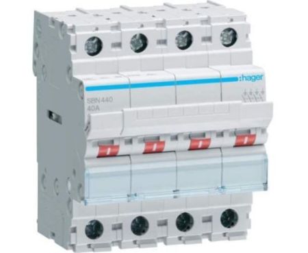 Hager 4Pole 40A ISOLATOR Modular Break Switch - SBN441N SBN440