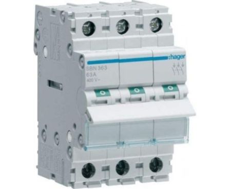Hager 3Pole 63A ISOLATOR Modular Break Switch - SBN364N/SBN363