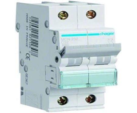 HAGER Miniature circuit breaker double pole 32A 6KA DP MCB TYPE C MCN232 *ONEKONEKT*