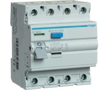Hager Earth Leakage Circuit Breaker (ELCB/RCCB) - 63A 4Pole 300mA - CF464J