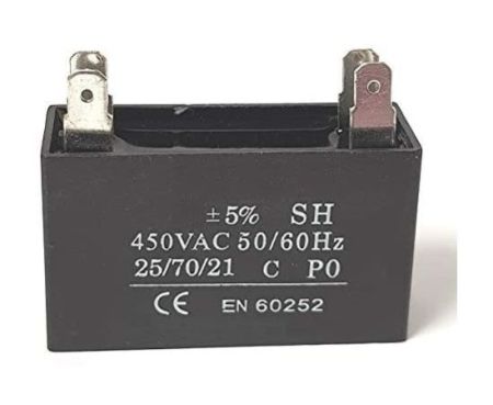 High Quality 2 Pin Rectangle Shaped Fan Capacitor 450 VAC | Black (2 PIN 2MFD (2µF))