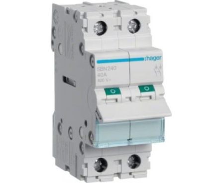 Hager 2Pole 40A ISOLATOR Modular Break Switch SBN241N/SBN240