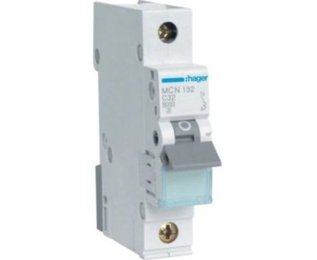 HAGER Miniature circuit breaker single pole 32A 6KA SP MCB TYPE C MCN132 *ONEKONEKT*
