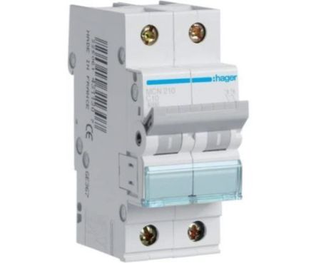 HAGER Miniature circuit breaker double pole 10A 6KA DP MCB TYPE C MCN210 *ONEKONEKT*