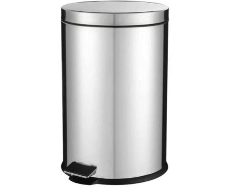 12-Liter, Brushed Stainless Steel Finish, Round Step Waste Bin with Soft Close Lid, Durable Cantilever Foot Pedal Mechanism