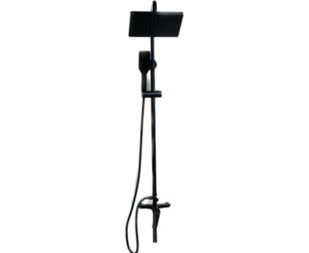 Biella™ Brass Mate Black Shower Mixer Bathroom Twin Head Large Square Bar Set Hot and Cold Water Faucet, Waterfall Bath Shower Mixer Tap with Modern Rigid Riser Kit
