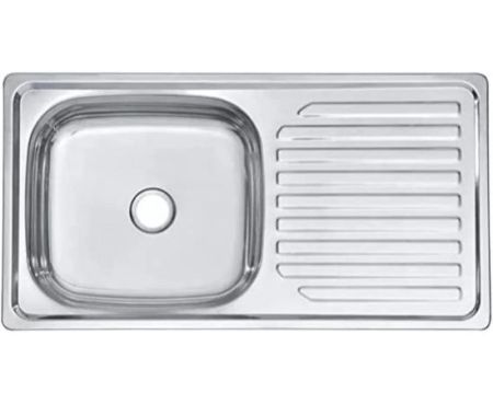 Stainless Steel Rectangular Drop-in-Kitchen Sink with Single Bowl & Drain Board- 100cmx50cm