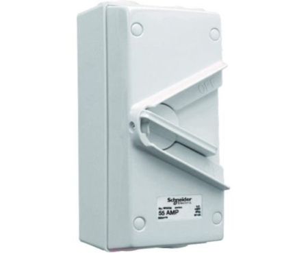 Schneider Electric 3 Pol 55 Amp Weather Protected Surface Isolating Switch, WHT55