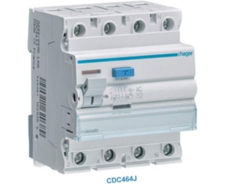 Hager Earth Leakage Circuit Breaker - 63A 4 Pole 30MA (ELCB/RCCB) CDC464J