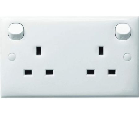 Schneider Electric Switched Socket Outlet - 13A 2 Gang Socket - White Clipsal S Class Series - E25R - Made in Malaysia