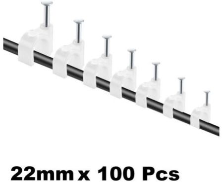 Electrical Cable Wire Round Clips, Steel Nails Tacks Holder for Organizing Electric Wires Cables Lines - White (16mm - 100Pcs)