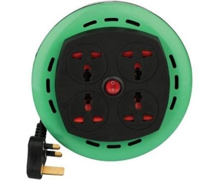 Biella™ 4 Way Universal Power Extension Reel With Master Switch, Indicator and 4M Cable.