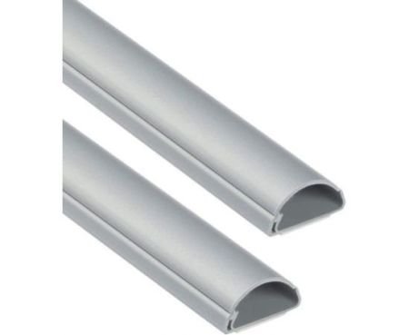 Rapex 1 Meter Grey Floor PVC Trunking With Self Adhesive Red Sticker Wall Cord Cover Cable Concealer On-Wall Wire Cover Paintable Cable Management - Pack of 2 (16x65MM, Grey)