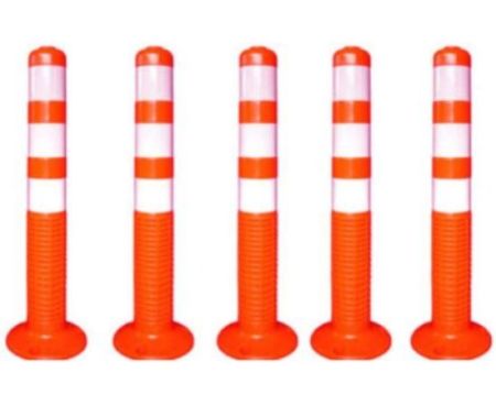 Screw Fixed Parking Post 75 CM RED High Grade PVC Material With 3 White Reflective Tapes Premium Quality Easy To Install With Our Installation Kit And Manual Pack Of 5