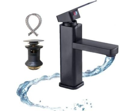 Biella™ Matte Black Bathroom Basin Mixer With Pop Up Drain And Hoses - Modern Hot & Cold Water Lavatory Washbasin Faucet For Kitchen Bathroom