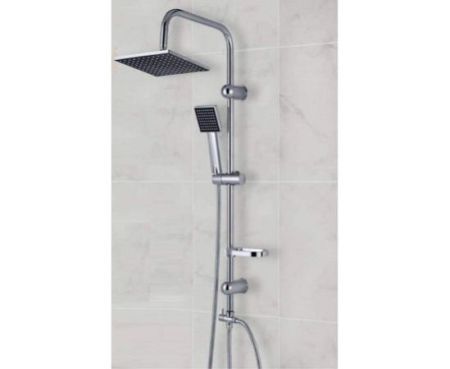 Chrome Plated Shower Mixer Bathroom Twin Head Large Square Bar Set,Waterfall Bath Shower Mixer Tap with Modern Rigid Riser Kit