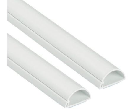 Rapex 1 Meter White Floor PVC Trunking With Self Adhesive Red Sticker Wall Cord Cover Cable Concealer On-Wall Wire Cover Paintable Cable Management - Pack of 2 (16x65MM, White)