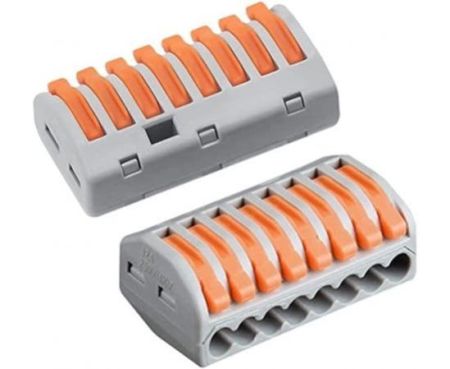 2Pcs Mini Lever-Nut Wire Connectors - 8 Port Conductor Compact Wire Connectors, Splicing Type Quick Conductors Cable Clamp Terminal Block Spring Connector