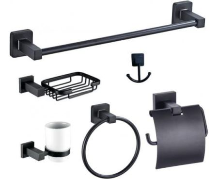 Biella™ 6 Piece Matte Black Bathroom Hardware Set, 23