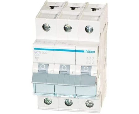 HAGER Miniature circuit breaker Three Pole 20A 6KA TP MCB TYPE C MCN320 *ONEKONEKT*