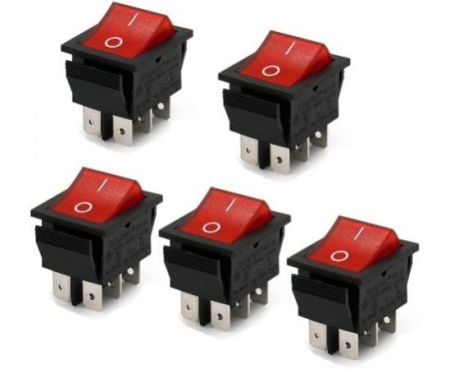 Switches Store, Mechanical & Electrical Toggle Rocker Push Limit Switches for DIY Projects .Pack of 5 (Rocker Switch 6P Red)