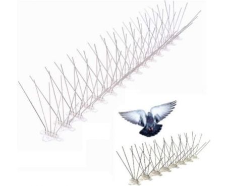 50cm Bird Spikes Strips with Stainless Steel Deterrent Spikes & 360 Degrees Acrylic Flexible Base – Cover Great Defenders for Flat or Curved Surface (Pack of 10)