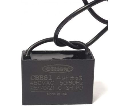 High Quality Wired Rectangle Shaped Fan Capacitor 450 VAC | Black (WIRED 4MFD (4µF))