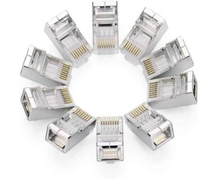 RJ45 Plugs Connector 8P8C Cat7 Crimp Connector RJ45 Ends, Ethernet Modular Crimp Connectors for Twist Paired Solid and Standard Ethernet Cable Wire (Pack of 10)
