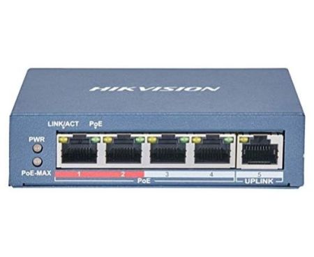 HIKVISION DS-3E0105P-E/M(B) Switch, 4 X 100m Poe Ports & 1 X 100m Ethernet Port, Supports Poe Power Supply and Extend Mode, Wire-speed Forwarding & Non-blocking Design