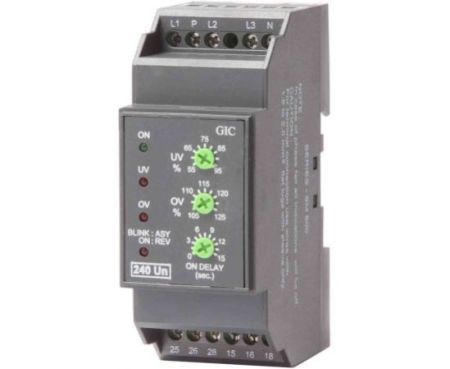 GIC MG73BH GIC Make SM500-3Ph/1Ph, 4W Single Phasing Preventor Selectable ON Delay (0 to 15 sec) Over Voltage, Under Voltage relay & OFF Delay 5 sec