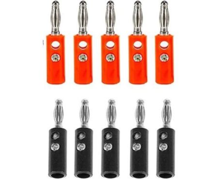 Banana Plugs for Speaker Wire DIY Soldering-Free Closed Screw 4MM Nickel Plated Banana Speaker PIN Plug Connectors Adapter for Amplifier Audio Cable (5 Black+ 5 Red)