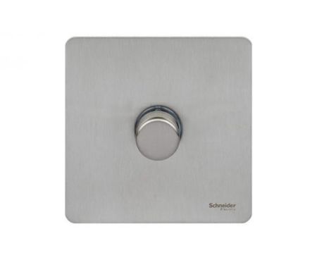 Schneider Electric Ultimate Screwless Flat Plate - Single Rotary 2 Way Dimmer Light Switch, Main & Low Voltage, 400W/VA, GU6412CSS, Stainless Steel