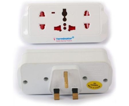 Terminator Universal 3 Pin Flat with Switch 1 Way 3 Pin Socket and 2 Way 2 Pin Socket Multi Adaptor