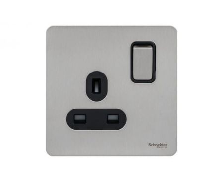 Schneider Electric GU3410-BSS 13A 1-Gang Ultimate Screwless Flat Plate Switched Socket, Stainless Steel