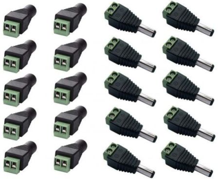 Rapex 10 Pair Male Female 2.1x5.5mm DC Power Cable Jack Adapter Connector Plug Led Strip CCTV Camera Use Etc.Pack of 10 Pair