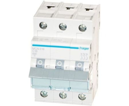 HAGER Miniature circuit breaker Three Pole 16A 6KA TP MCB TYPE C MCN316 *ONEKONEKT*