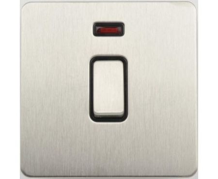 Schneider Electric Ultimate Screwless Flat Plate - Light Switch, Double Pole, 20AX, GU2411BSS, Stainless Steel with Black Insert