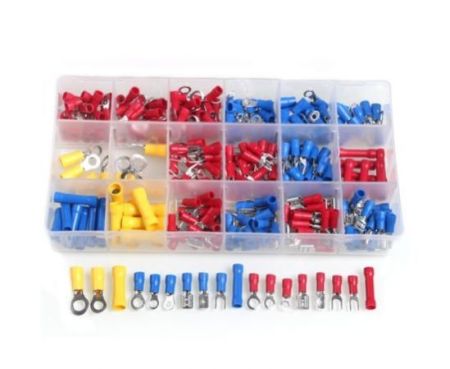 300 Pcs Electrical Cable Wire Crimp Terminals Box- Cord Pin End Connectors-Insulated Butt Spade Fork Ring Assorted Set