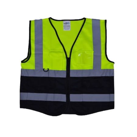 Vaultex BKM Reflective Fabric Vest with 4 Pockets - Black & Yellow