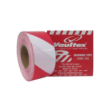 Vaultex TUA Warning Tape - Red & White, 70MM X 500 Meters