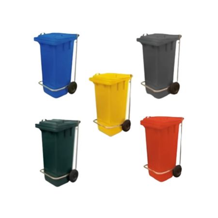 Garbage Bin with Wheel and Centre Pedal 120L - Red, Yellow, Blue, Green & Grey